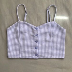 Blue Gingham Button Cami Top